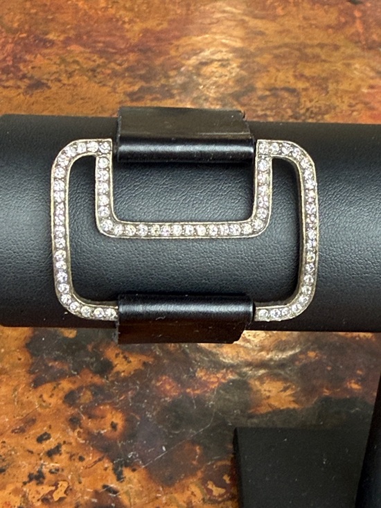 Jewelry - Black Leather Cuff Bracelet with Crystal-Embellished Bronze Buckle 2 Snap Close